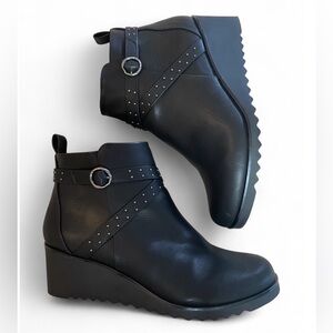 Life Stride Black Wedge Ankle Boots Studs Strap Women's Shoes Zipper Chunky Heel